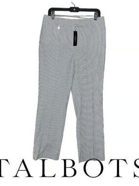 Talbots Womens White Gray Pinstripe Heritage Straight Leg Casual Pants Size 10